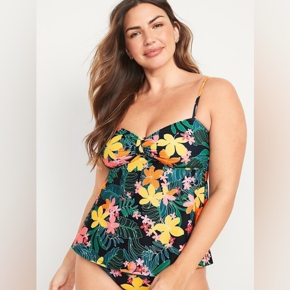 NWT! Tropical Knotted A-Line Tankini Swim Top - Size Medium 💎 - Picture 1 of 4